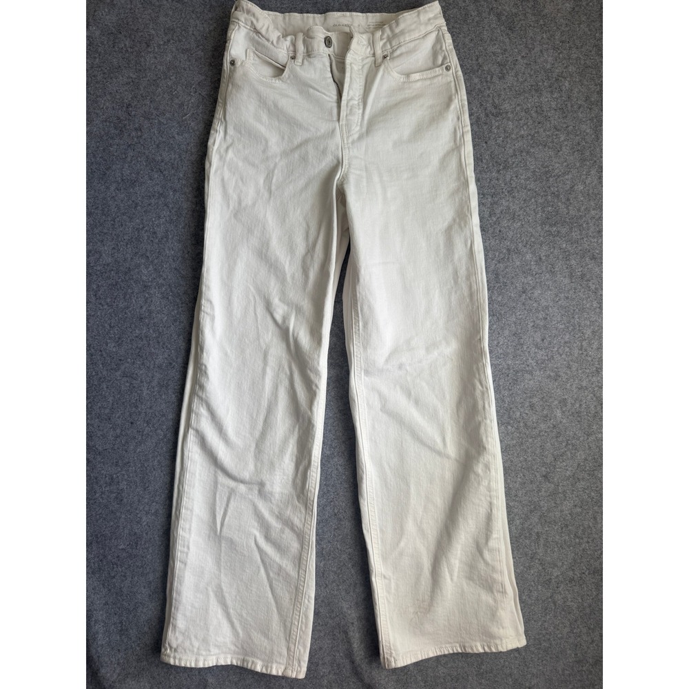 Old Navy Sky-Hi Wide Leg White Jeans Womens Size 0 Extra High Rise Secret Smooth